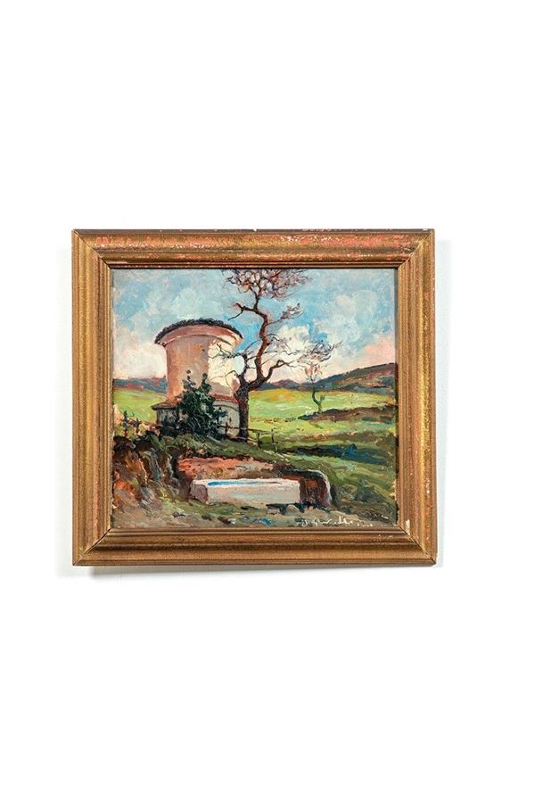 Benedetto Ghivarello : Paesaggio
Olio su cartoncino,  - Asta Antiquariato - Incanto Casa d'Aste e Galleria