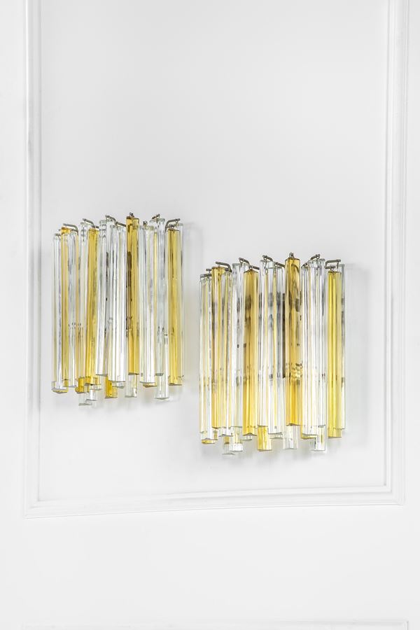 Venini - Due lampade da parete a canne piene della serie Triedro
