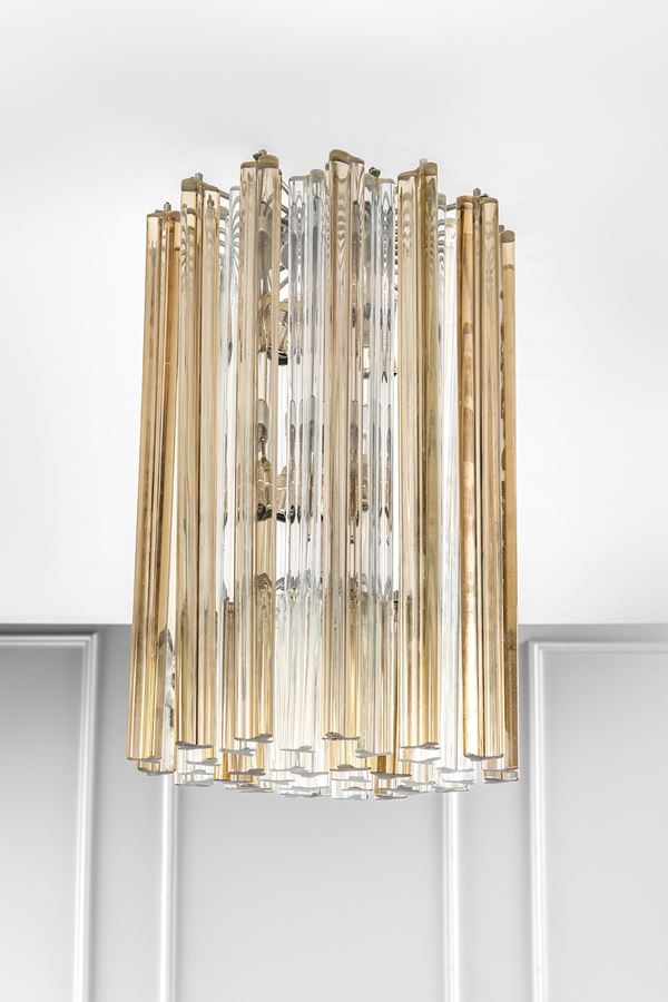 Venini - Grande lampadario a canne piene della serie Trilobo