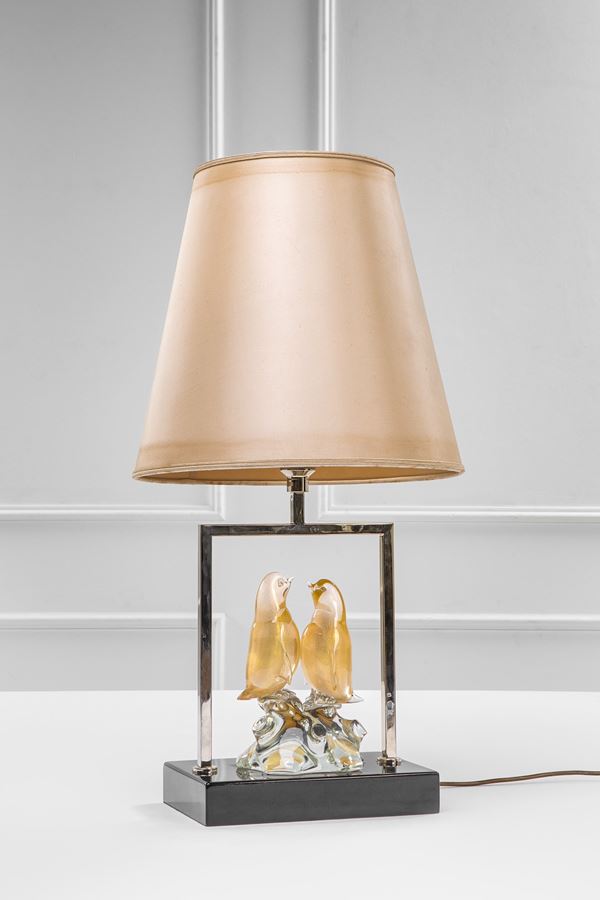 Lampada da tavolo con coppia di uccellini