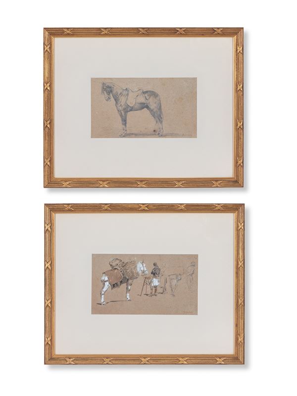 Alberto Pasini - Due disegni raffiguranti scene equestri