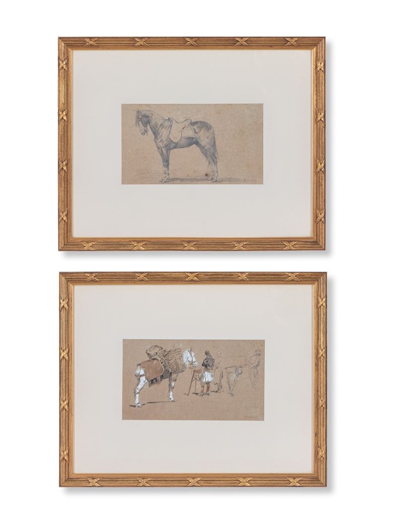 Due disegni raffiguranti scene equestri