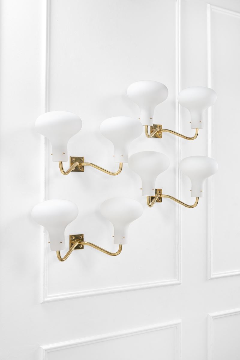 Quattro lampade da parete a due luci della serie Lp 12
