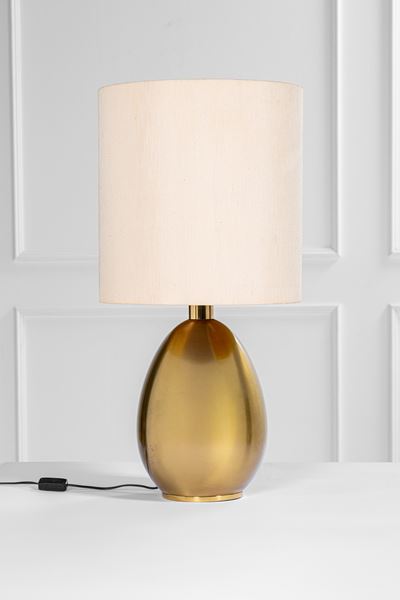 Lampada da tavolo in ottone e tessuto, circa 1970