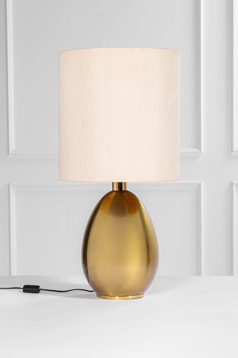 Lampada da tavolo in ottone e tessuto, circa 1970