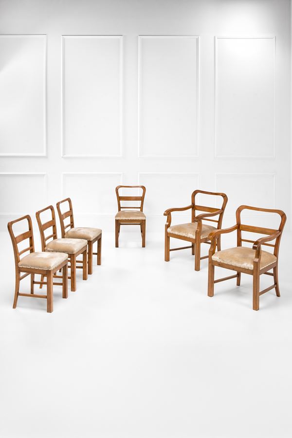 Quattro sedie e due poltroncine deco'