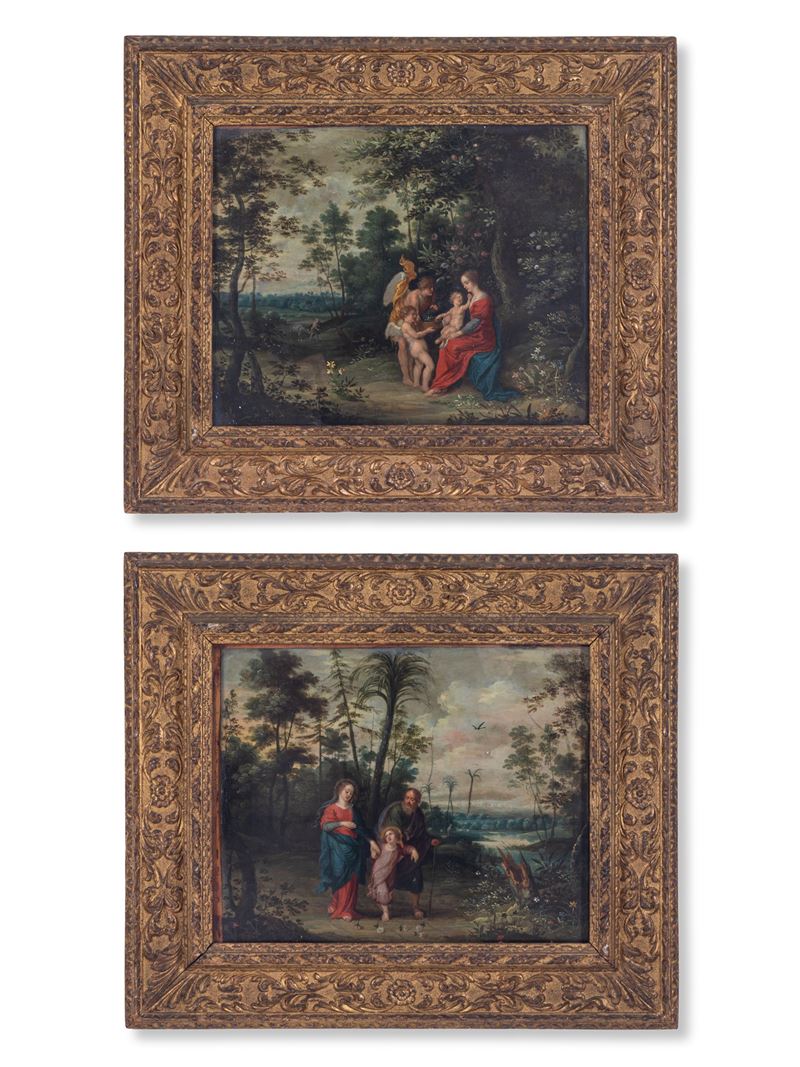 Scuola fiamminga del XVII-XVIII sec. - Sacra Famiglia e Madonna con il Bambino