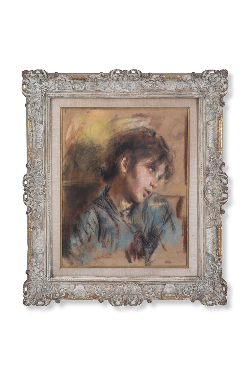 Ritratto di fanciulla, tecnica mista su cartone
