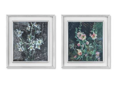 Autore non identificato, Due nature morte con fiori, tecnica mista su cartoncino