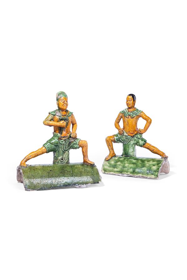 Coppia di tegole in terracotta smaltata - Cina
XIX sec.
