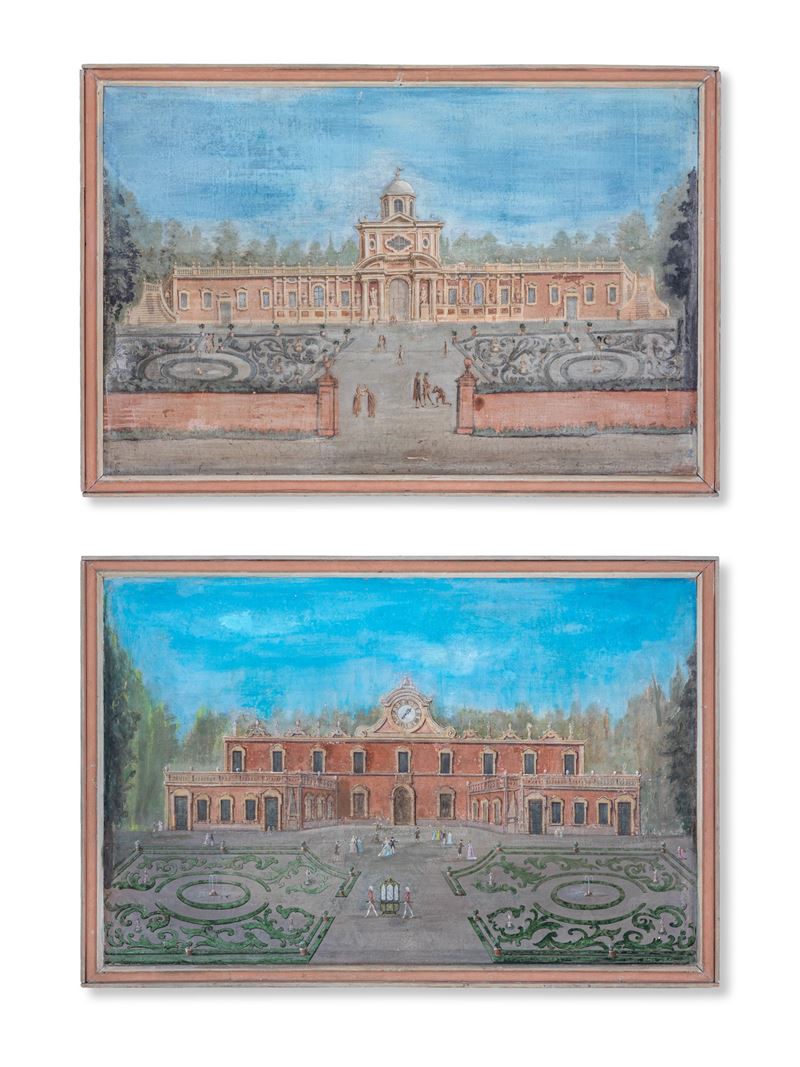 Quattro bozzetti raffiguranti edifici dell'Accademia di Modena - XIX sec.