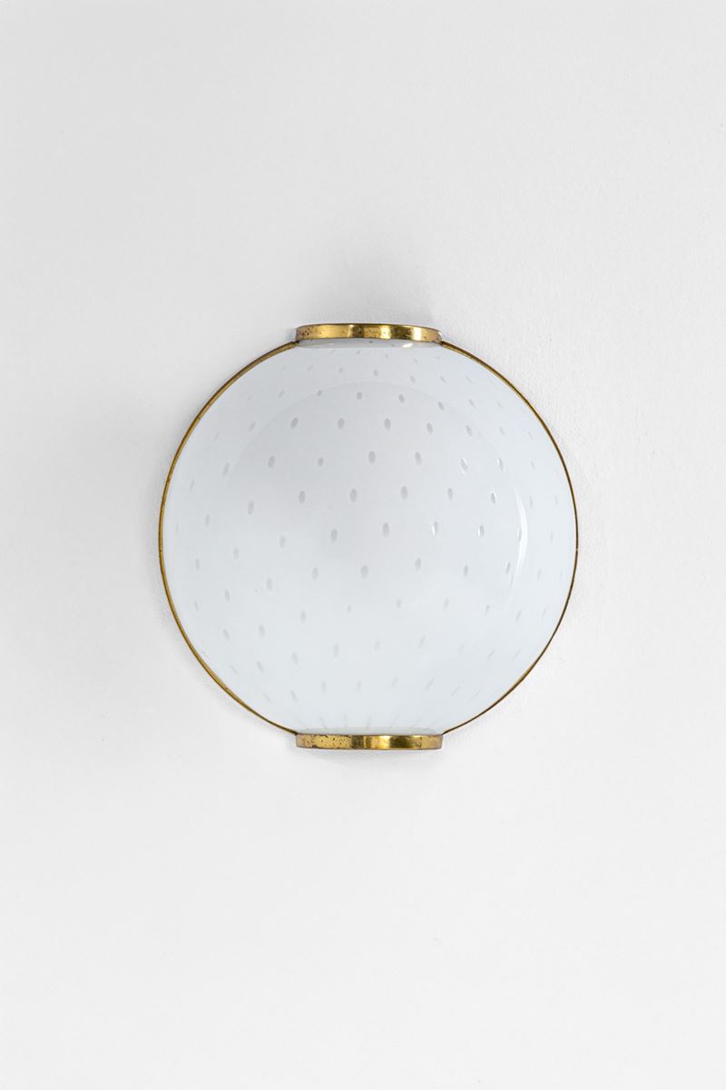 Lampada da parete in vetro incamiciato a bollicine e ottone lucido, circa 1970