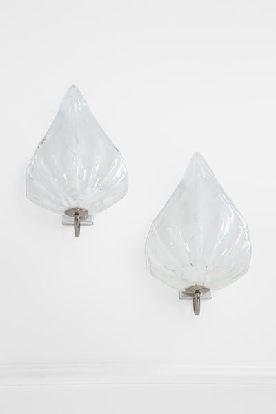 Due lampade da parete in vetro di Murano e metallo cromato