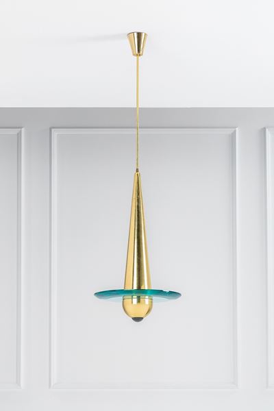 Lampada a sospensione in ottone e cristallo
