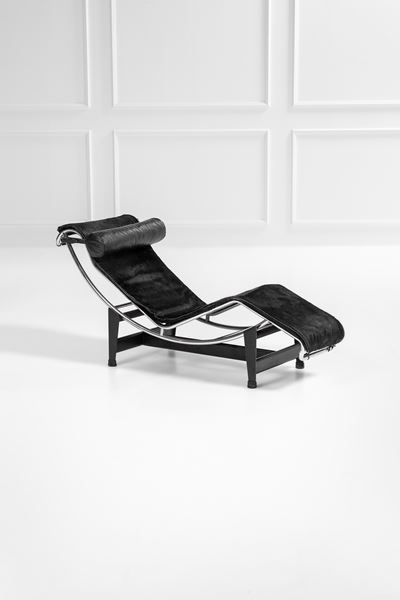 Chaise longue mod. LC4, acciaio cromato, pelle, cavallino, produzione Cassina, disegno 1929, esem...