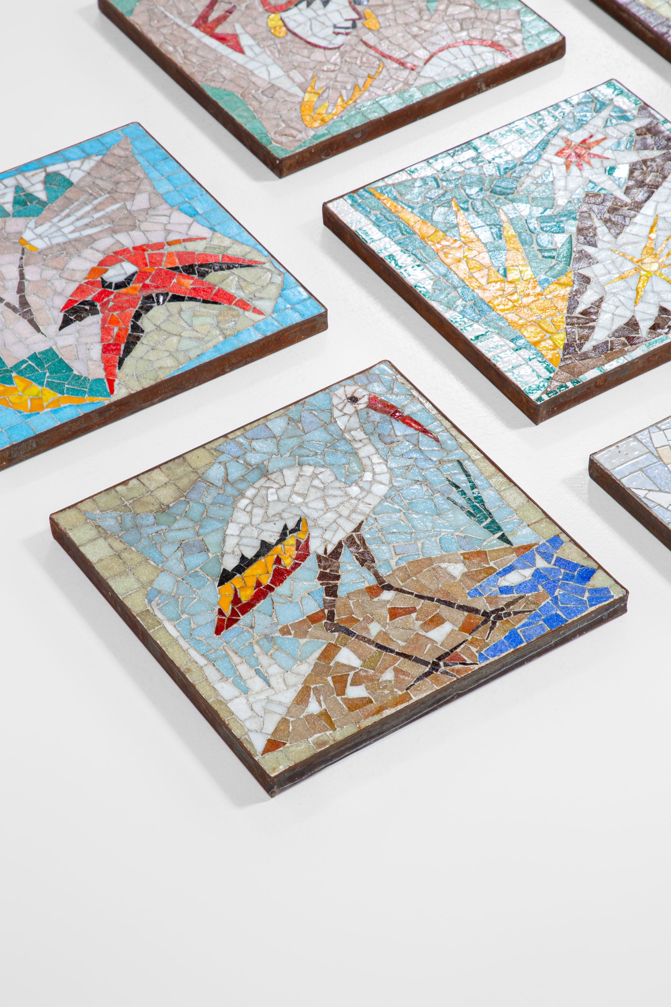 Giordano Righini - Sete piastrelle con mosaico, ferro, cm 3x31x31, circa 1960