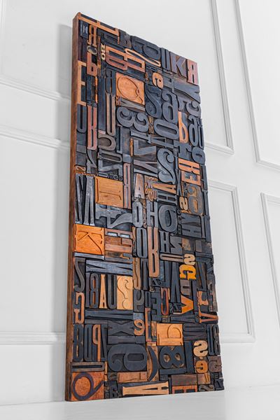 Pannello decorativo, legno multistrato e tessere in legno massello, circa 1980