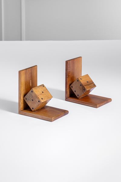 Fermalibri Decò in legno massello, 1940 circa