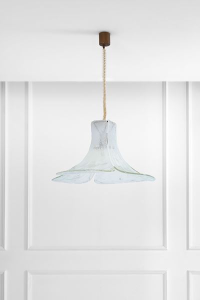 Lampada a sospensione mod. LS182 in ottone e vetro a bollicine