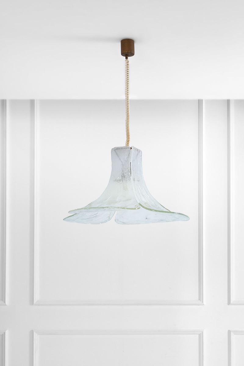 Carlo Nason - Lampada a sospensione mod. LS182 in ottone e vetro a bollicine