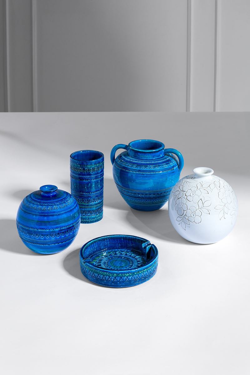 Bitossi - Quattro vasi e un posacenere in ceramica smaltata