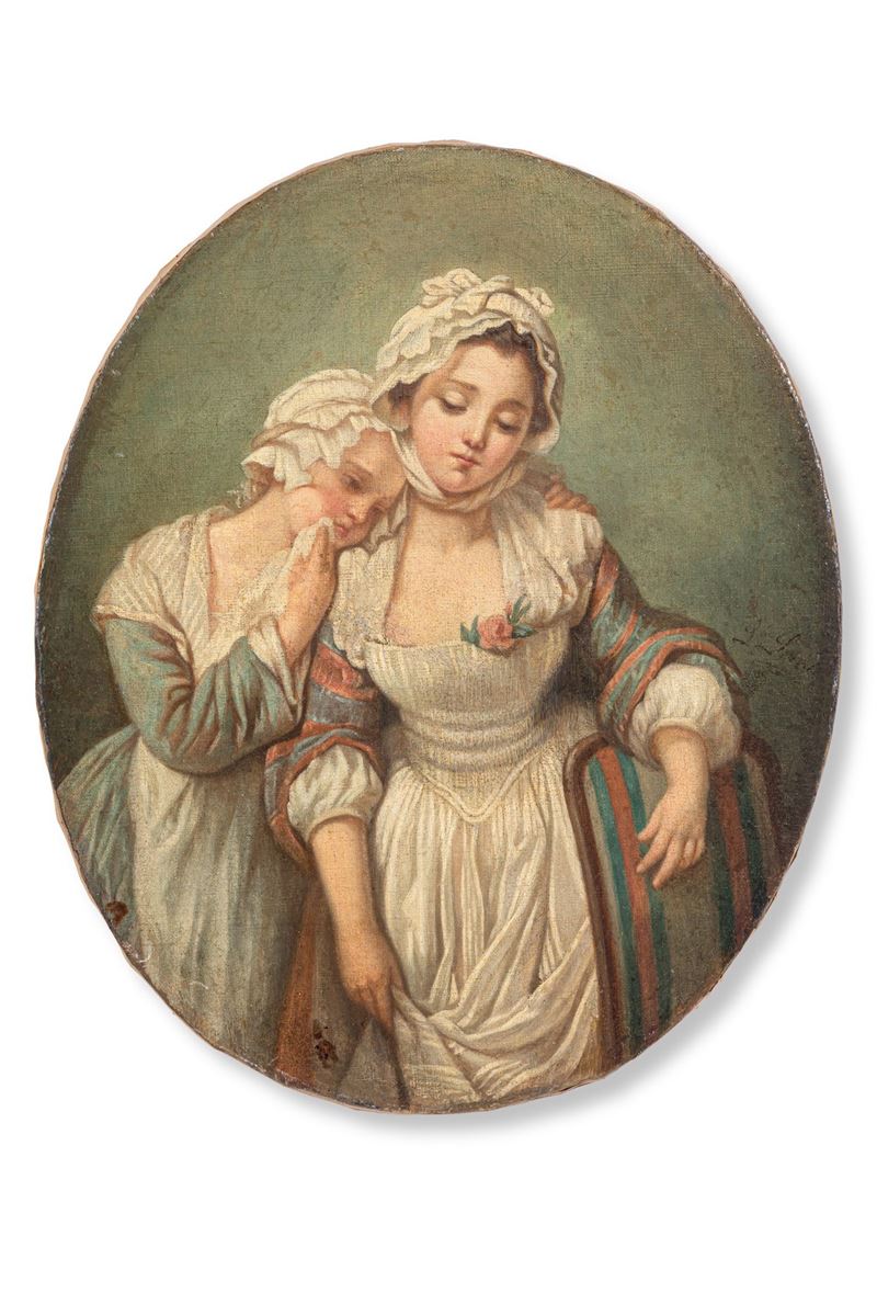 Scuola francese del fine del XVIII - inizi del XiX sec. - Ovale con fanciulle