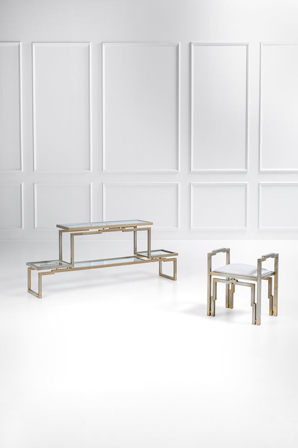 Willy Rizzo, nel gusto di - Grande console con piani a giorno e sgabello