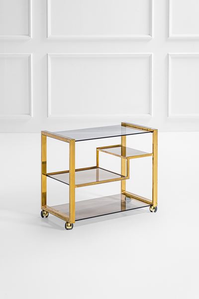 Carrello in ottone e vetro fumé