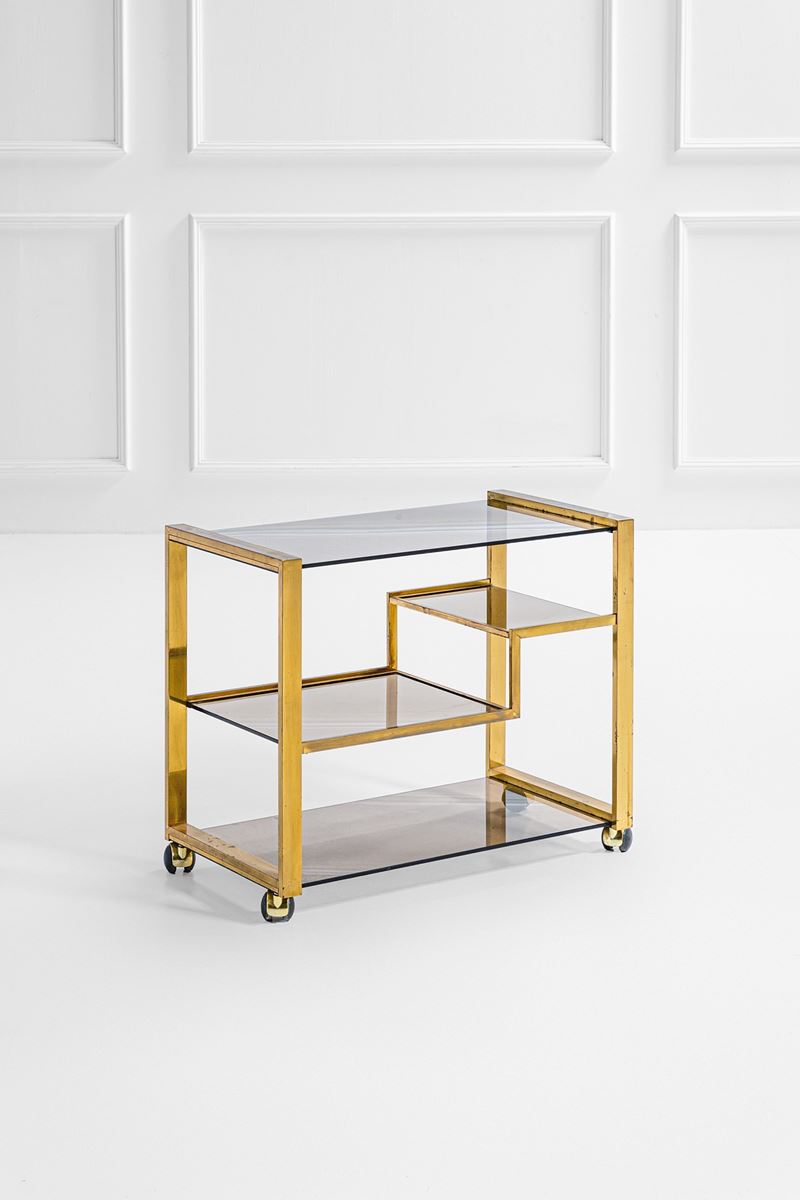 Gallotti & Radice - Carrello in ottone e vetro fumé, 1970 ca.