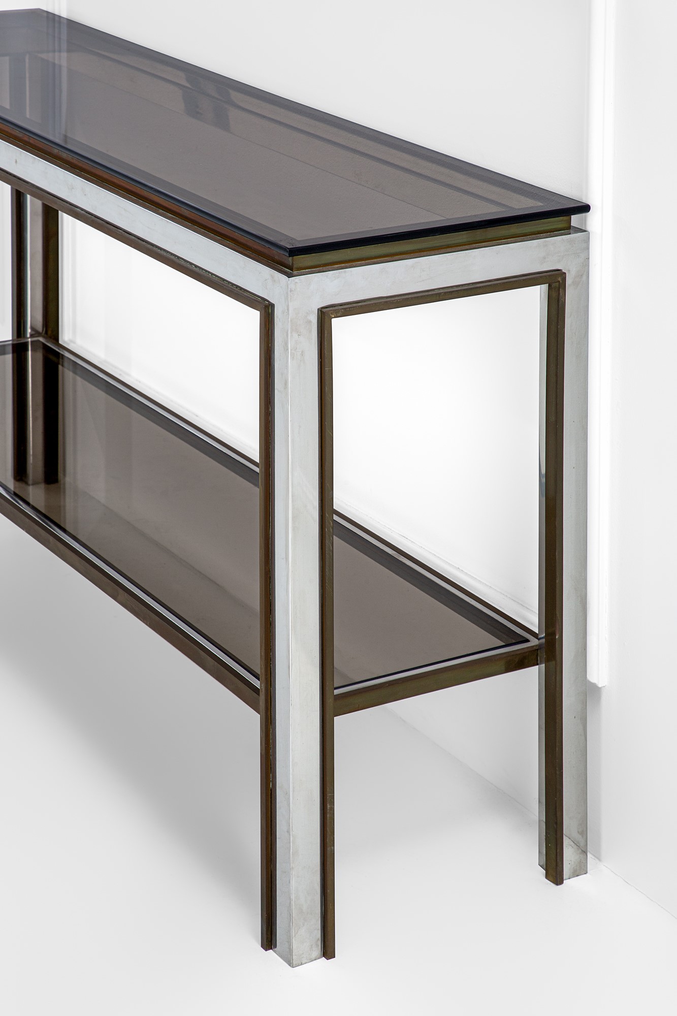 Willy Rizzo, nel Gusto di - Willy Rizzo, Console con specchiera in metallo cromato e ottone