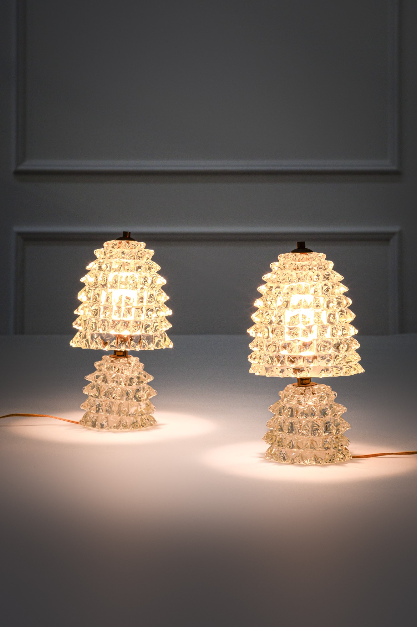 Due lampade tavolo in vetro rostrato