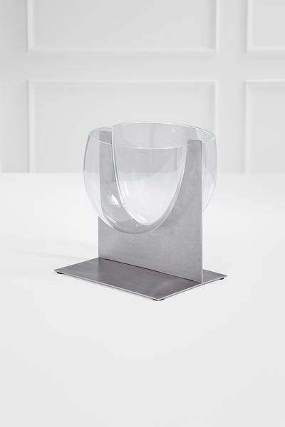 Vaso mod. S 506 in cristallo trasparente e acciaio