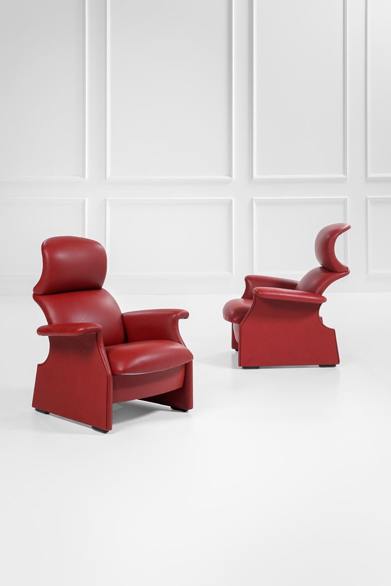 Studio Simon Gavina - Due poltrone mod. Viscontea, 1987, pelle e legno