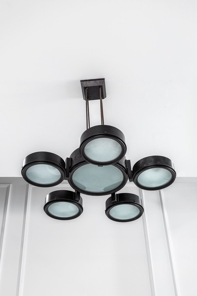 Studio Bbpr - Grande lampadario in alluminio e vetro stampato