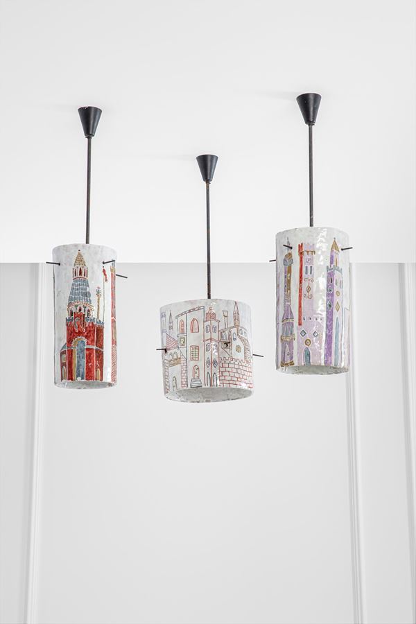 Emanuele Luzzati (attr.) - Tre lampade a sospensione