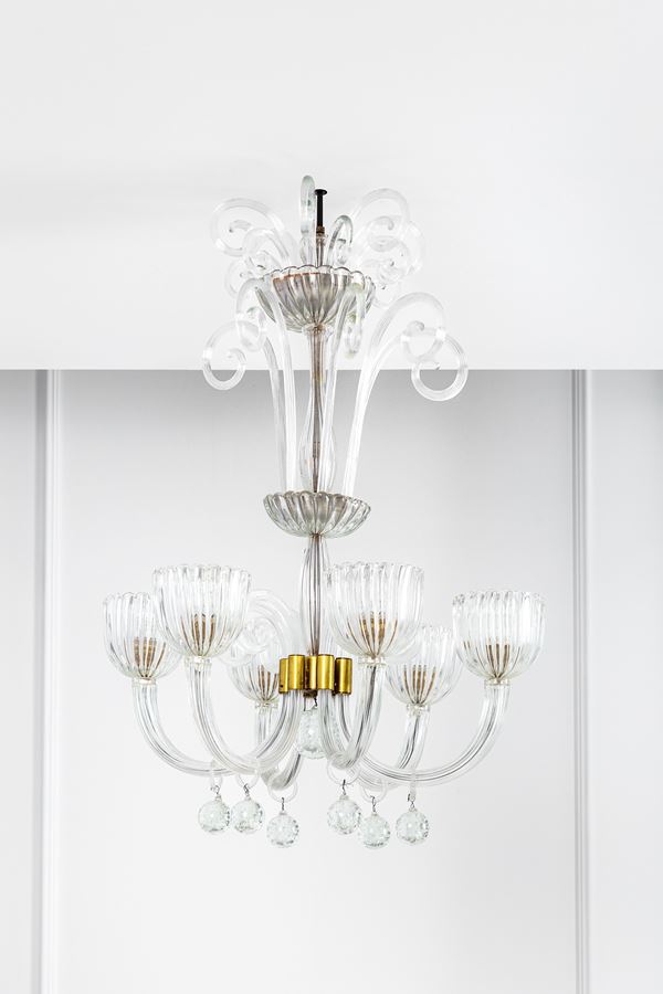 Seguso Vetri d'Arte - Lampadario a sei bracci