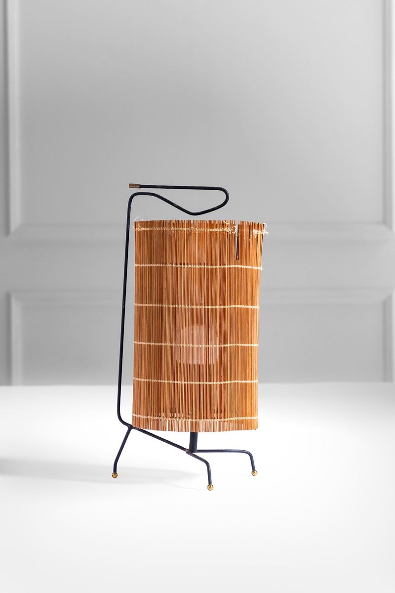 Luigi Scremin - Lampada da tavolo in metallo, ottone e legno naturale