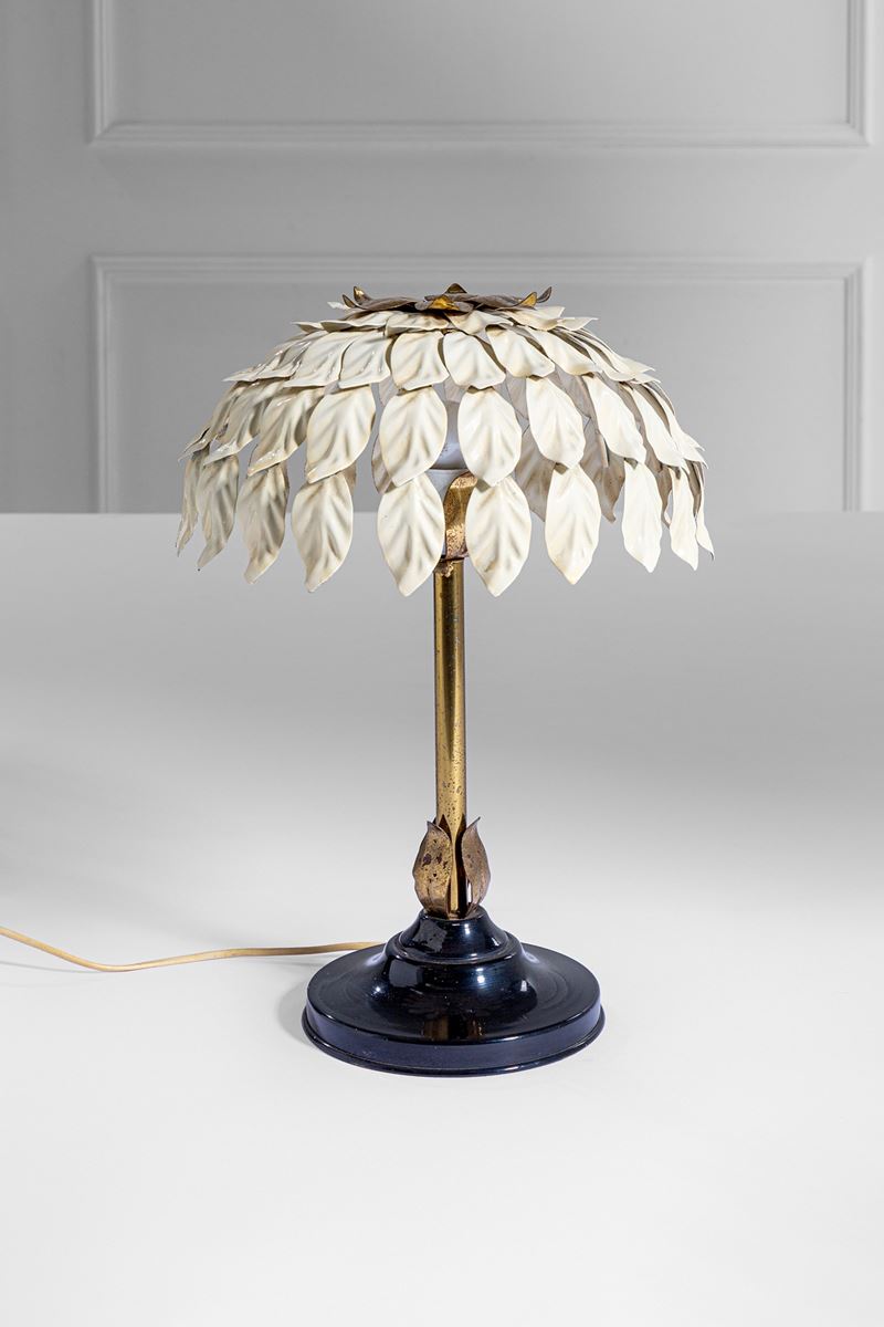 Maison Jansen (attr.) - Lampada da tavolo fitomorfa in ottone e metallo verniciato