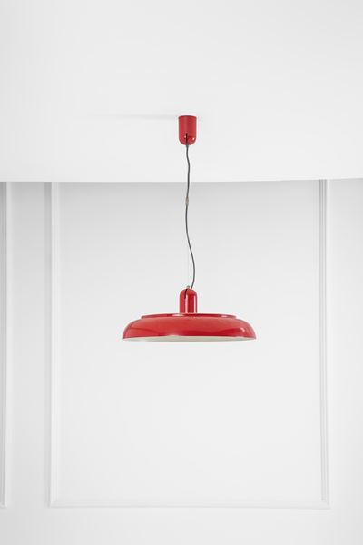 Lampada a sospensione mod. 4475 - alluminio laccato e vetro, circa 1965