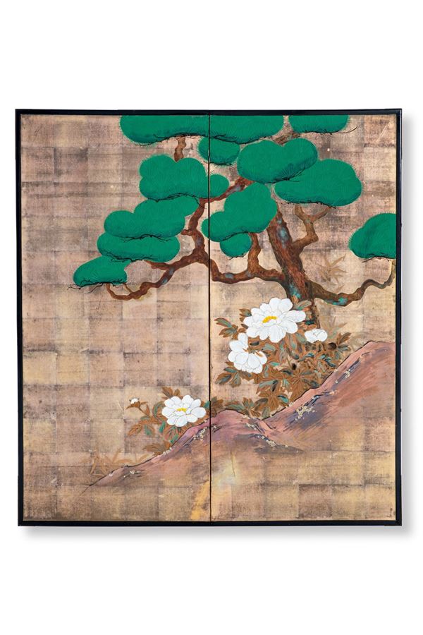 Due pannelli orientali fondo oro - Giappone XIX sec.
