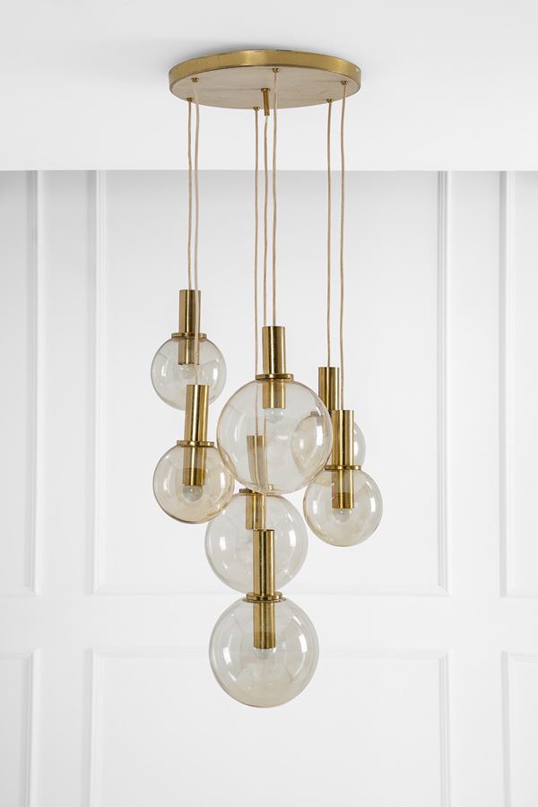Hans Agne Jakobsson (attr.) - Lampada a sospensione a sette globi