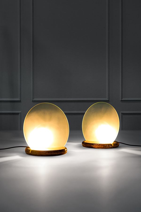 Bruno Gecchelin - Due lampade da tavolo mod. Gong