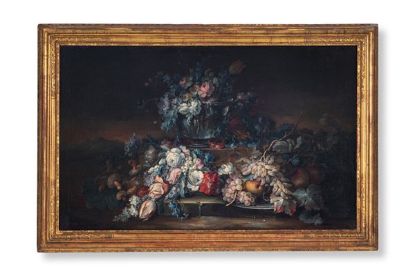 Vittorio Amedeo Rapous - Natura morta di fiori, frutta e funghi