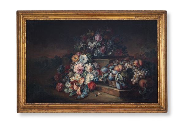 Vittorio Amedeo Rapous - Natura morta di fiori e frutta