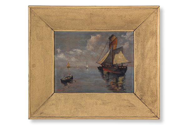 O. Chiesa - Paesaggio con barche - XX sec.