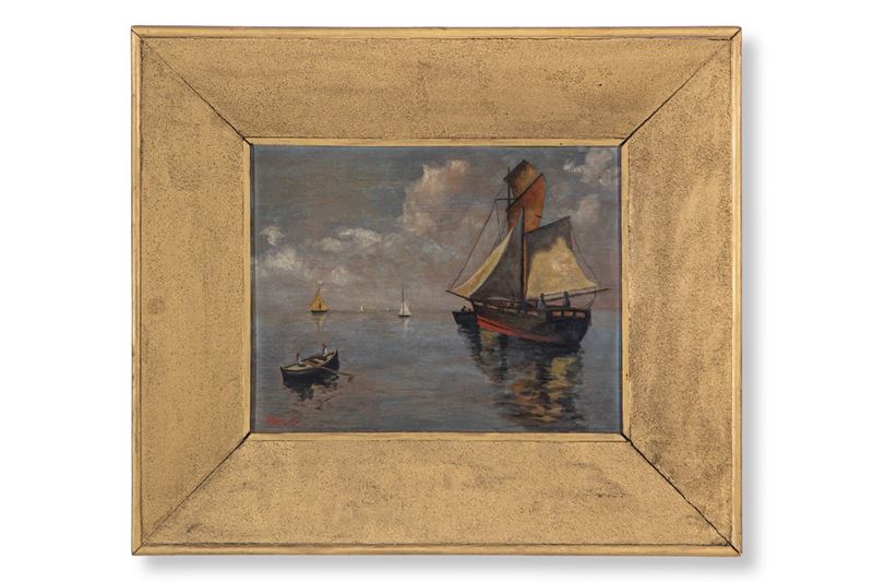 Paesaggio con barche - XX sec.