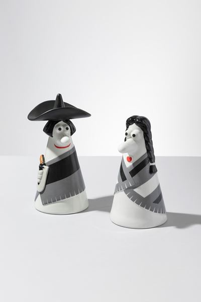 Caballero e Carmencita - Coppia di figure pubblicitarie in ceramica dipinta