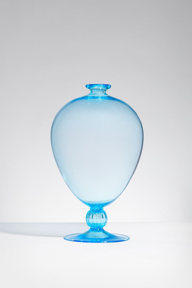Venini - Vaso Veronese in vetro soffiato trasparente azzurro