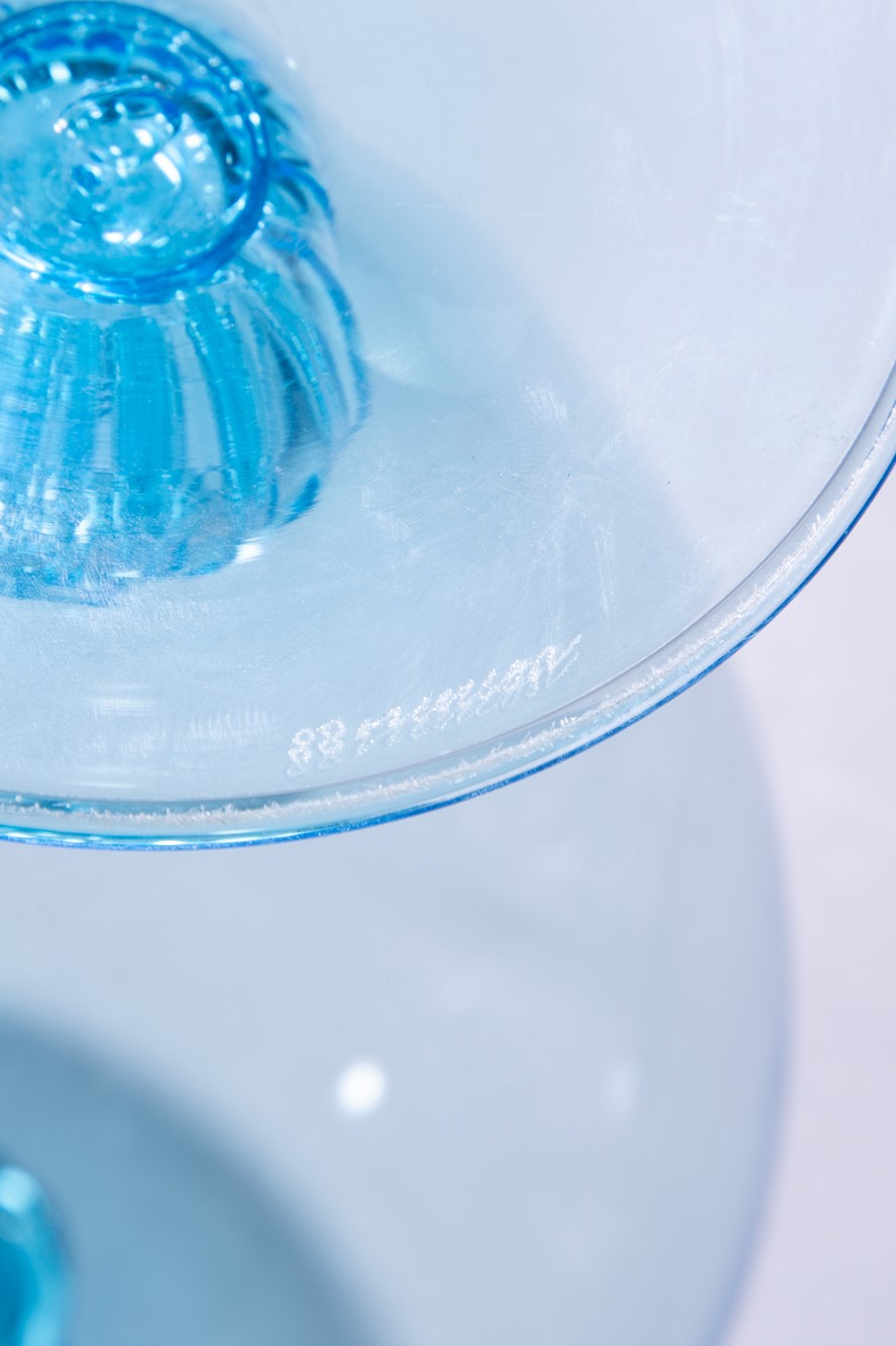 Venini - Vaso Veronese in vetro soffiato trasparente azzurro