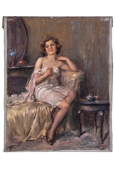 Donna in vestaglia, olio su tela